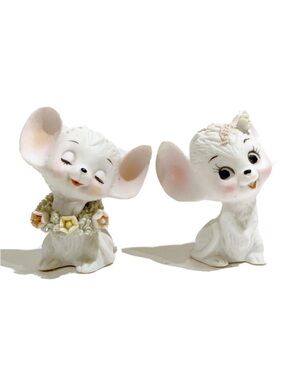 Miniature Ceramic Mice Figurines Flower Accents Cute Kawaii Taiwan Mouse Figures